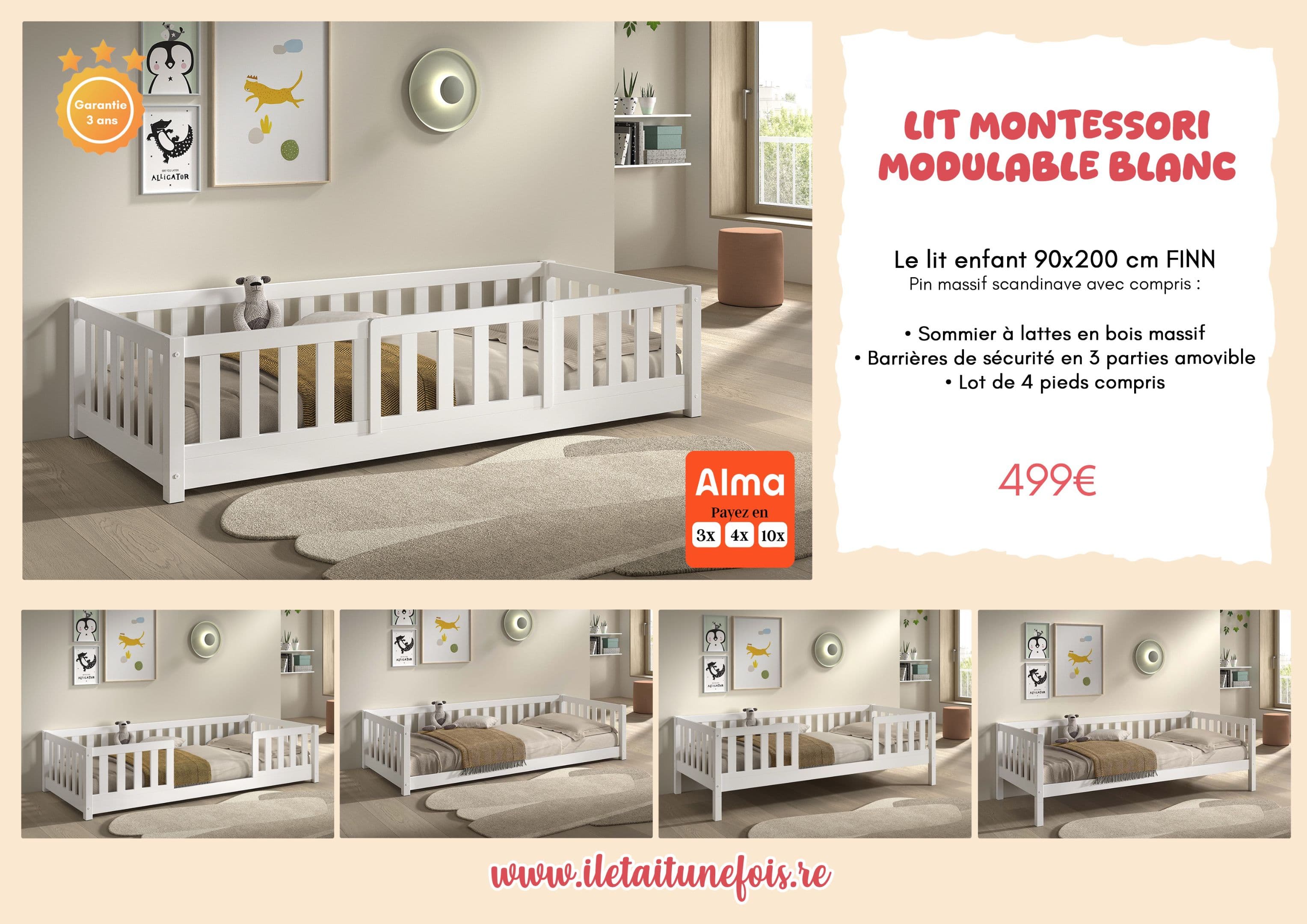 Lit Montessori Modulable Blanc