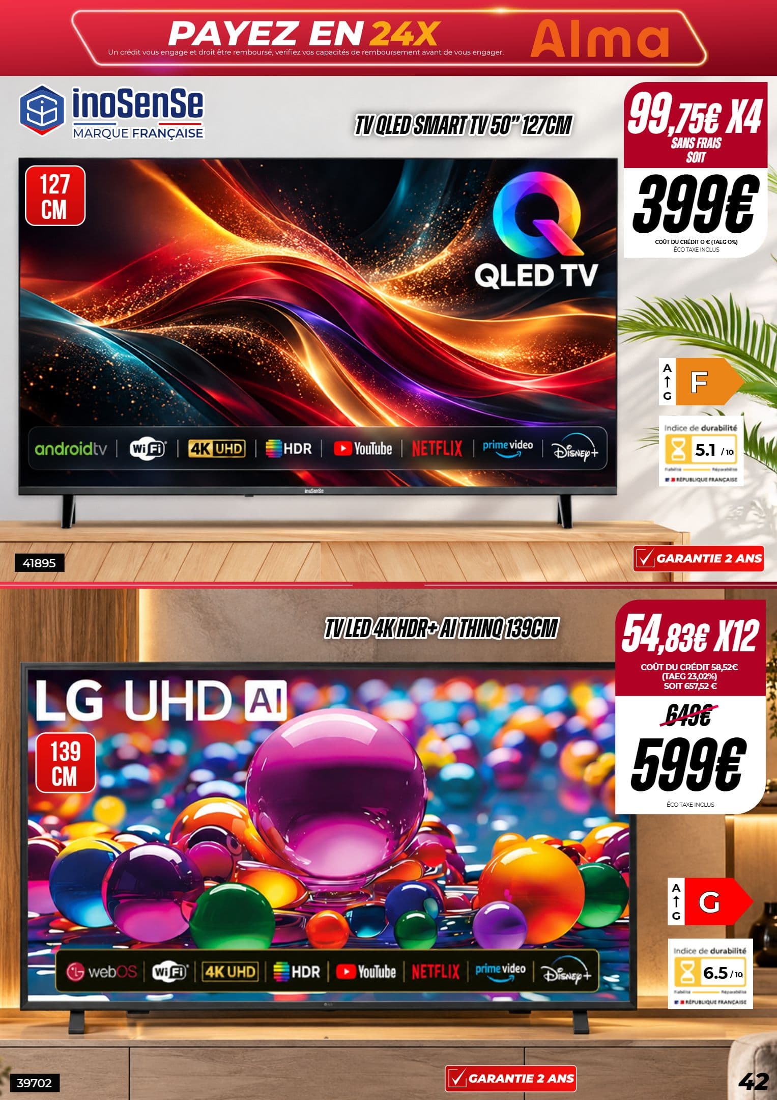 Tv led 4k hdr+ ai thinq 139cm