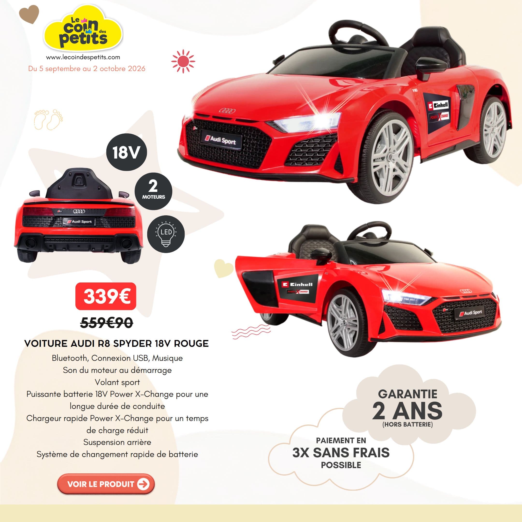 Voiture audi r8 spyder 18v rouge