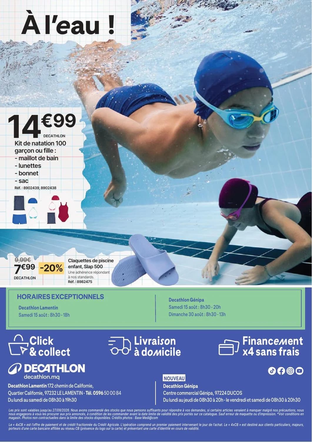 Claquettes de piscine enfant, slap 500