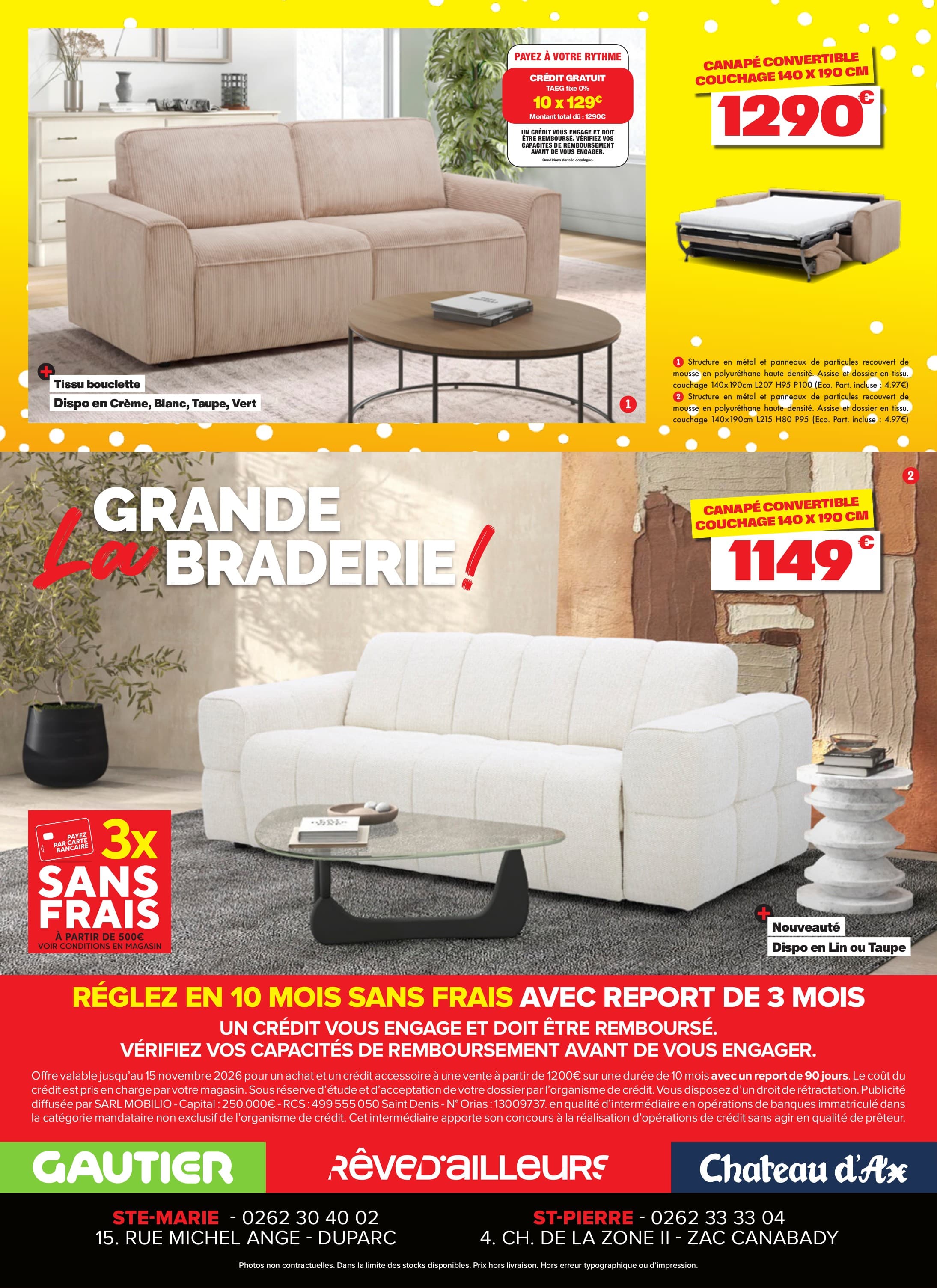 Canapé convertible couchage 140 x 190 cm