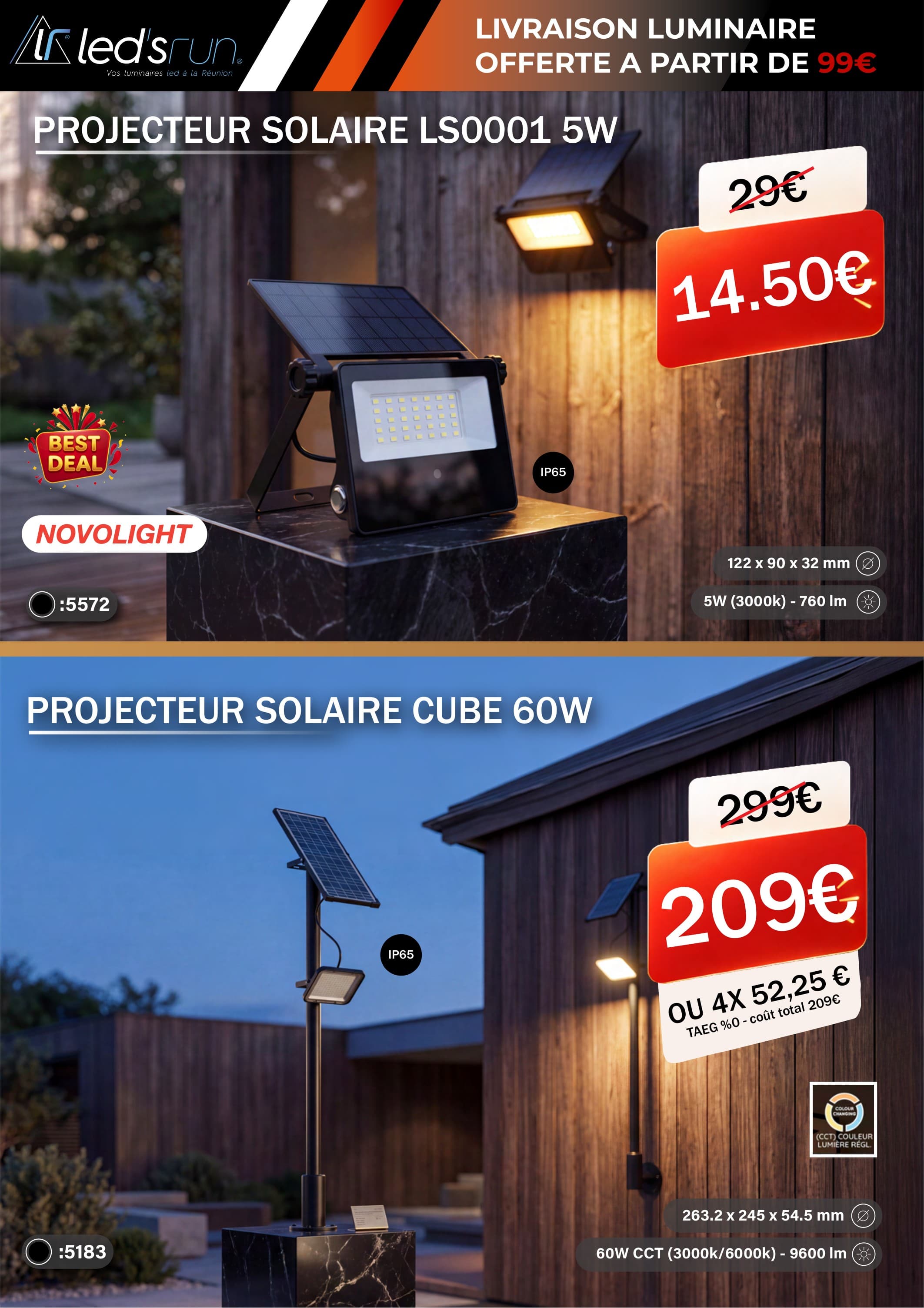 Projecteur solaire cube 60w