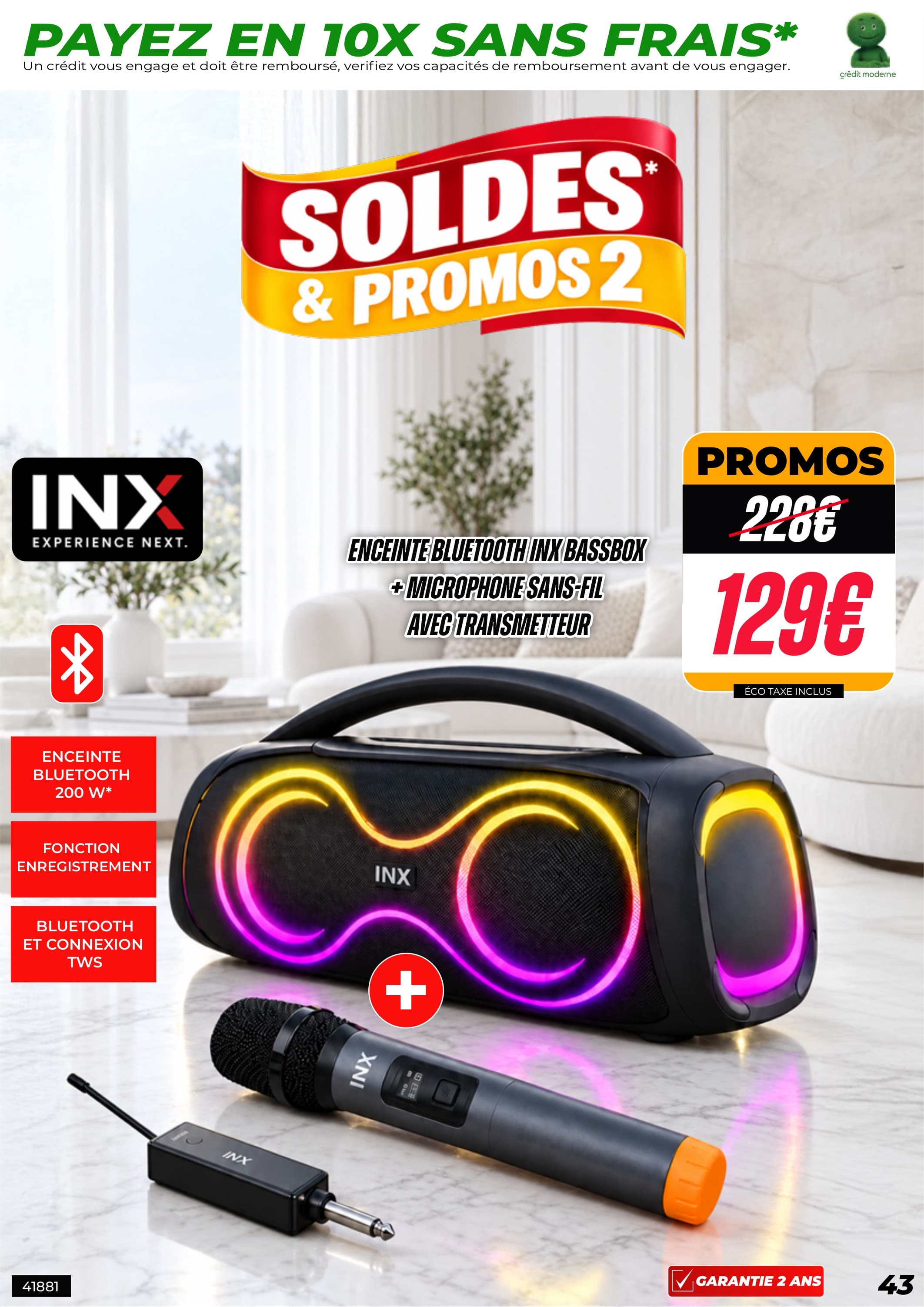 Enceinte bluetooth inx bassbox + microphone sans-fil avec transmetteur