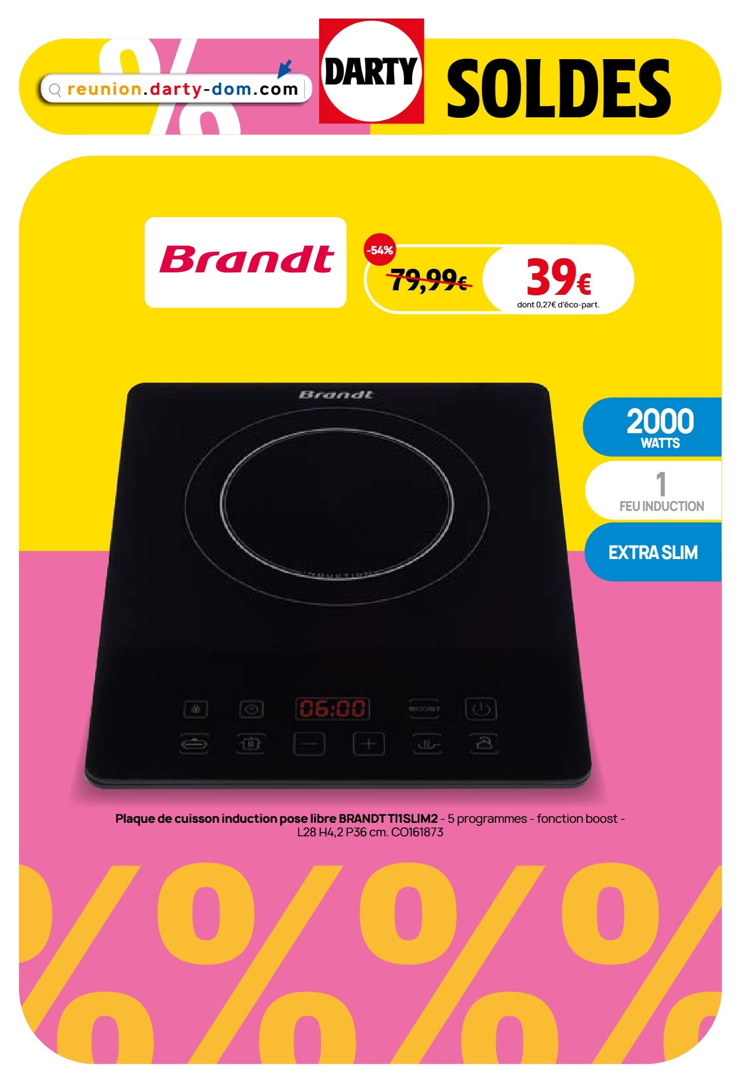 Plaque de cuisson induction pose libre brandt ti1slim2
