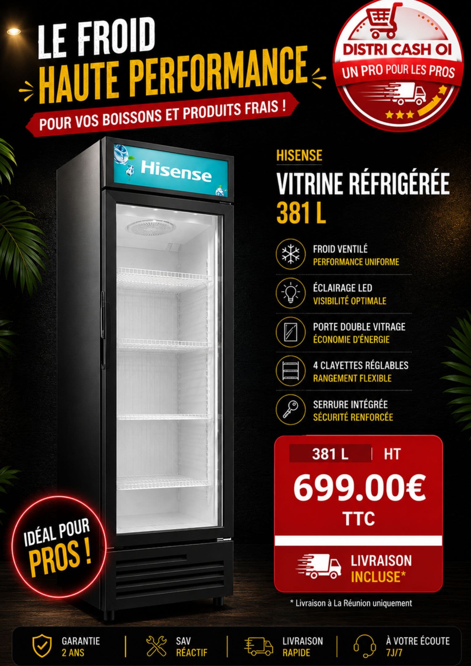Hisense vitrine réfrigérée 381 l