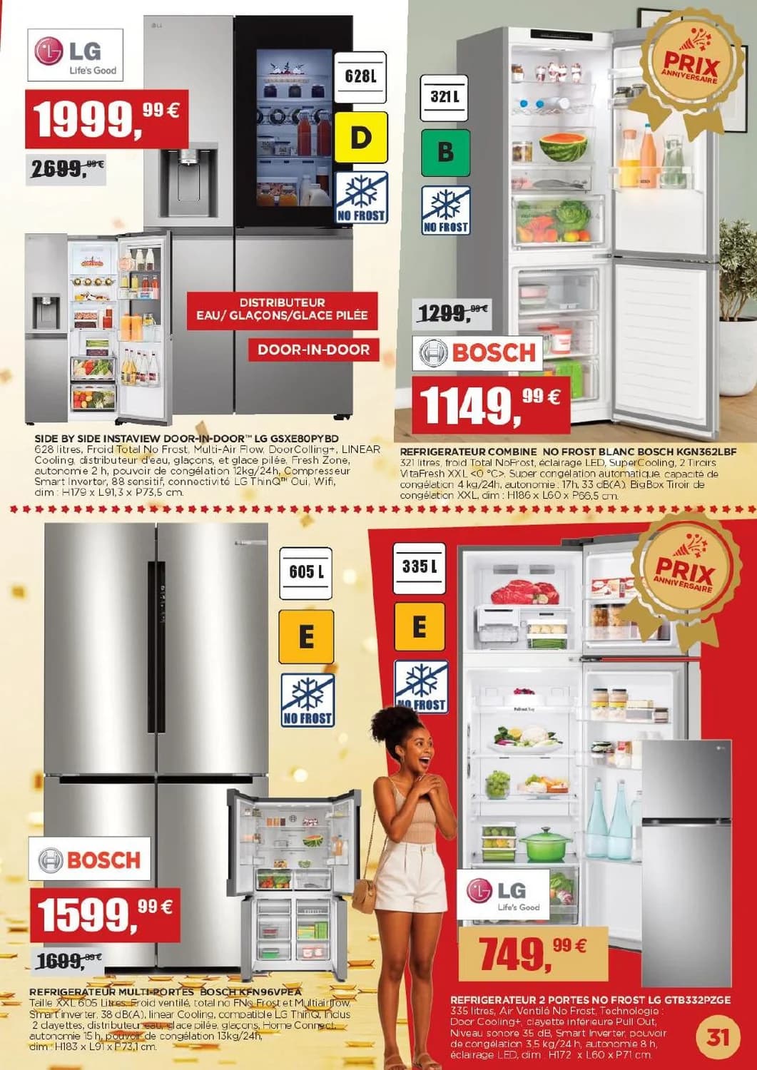 Refrigerateur 2 portes no frost lg gtb332pzge