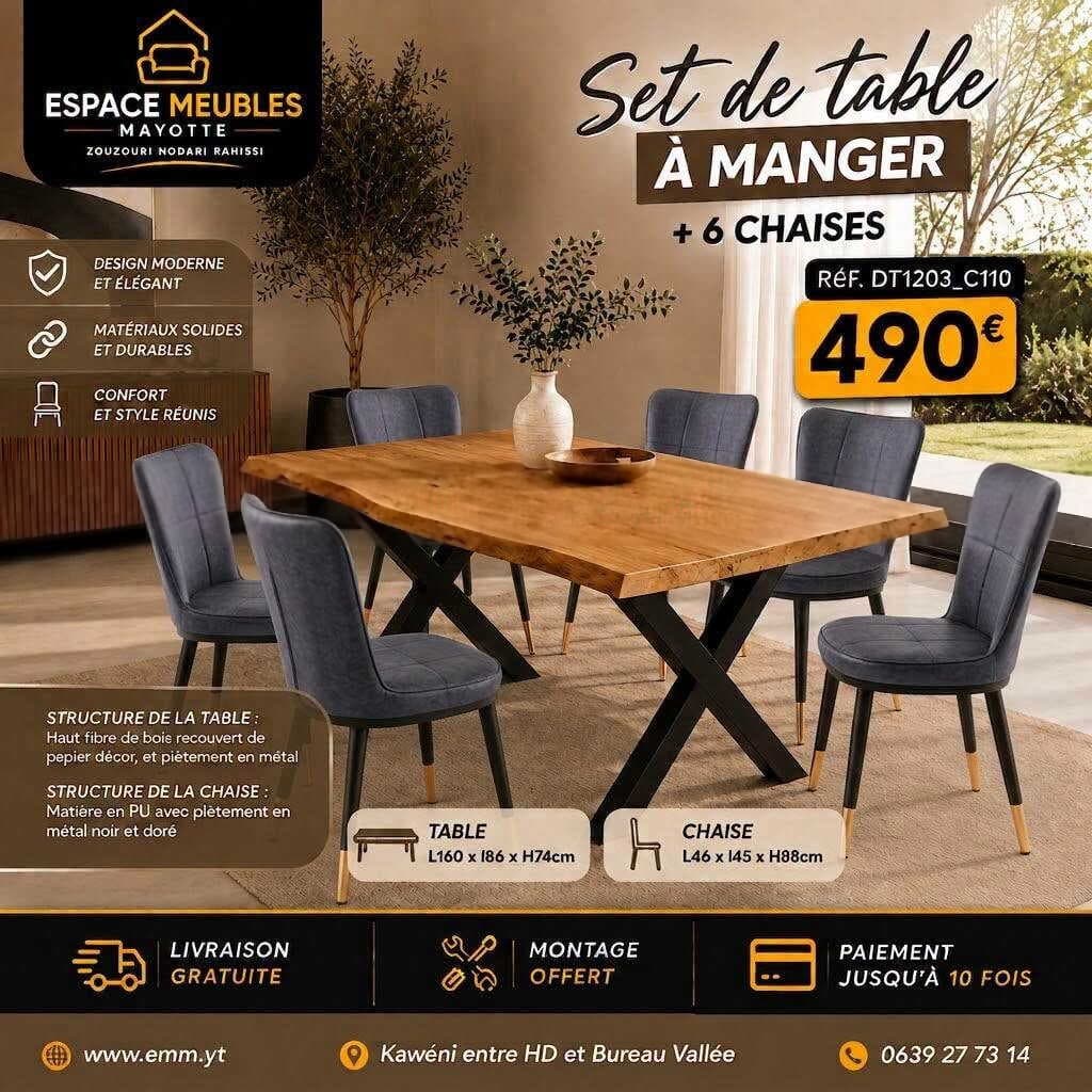 Set de table à manger + 6 chaises