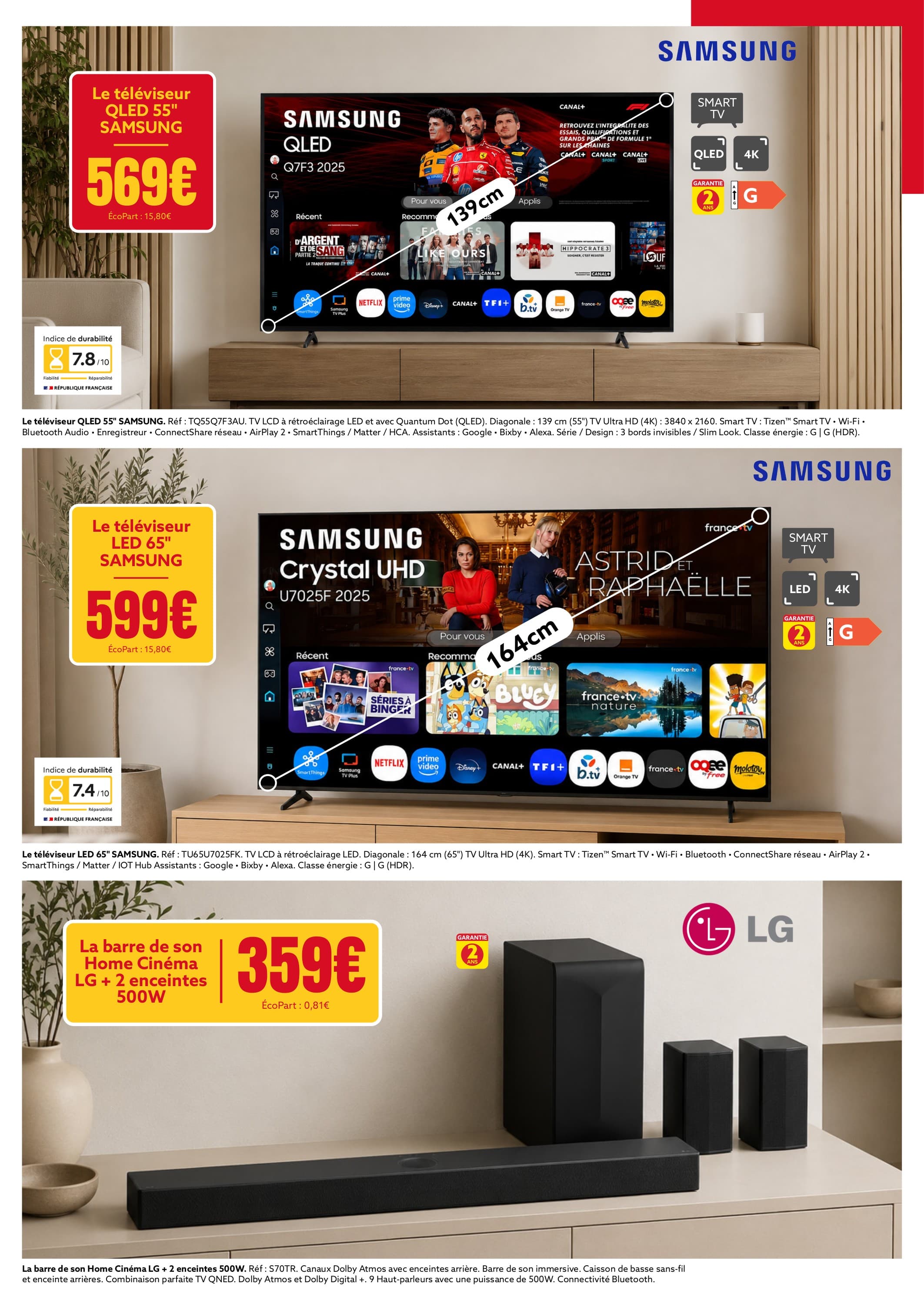 La barre de son home cinéma lg + 2 enceintes 500w