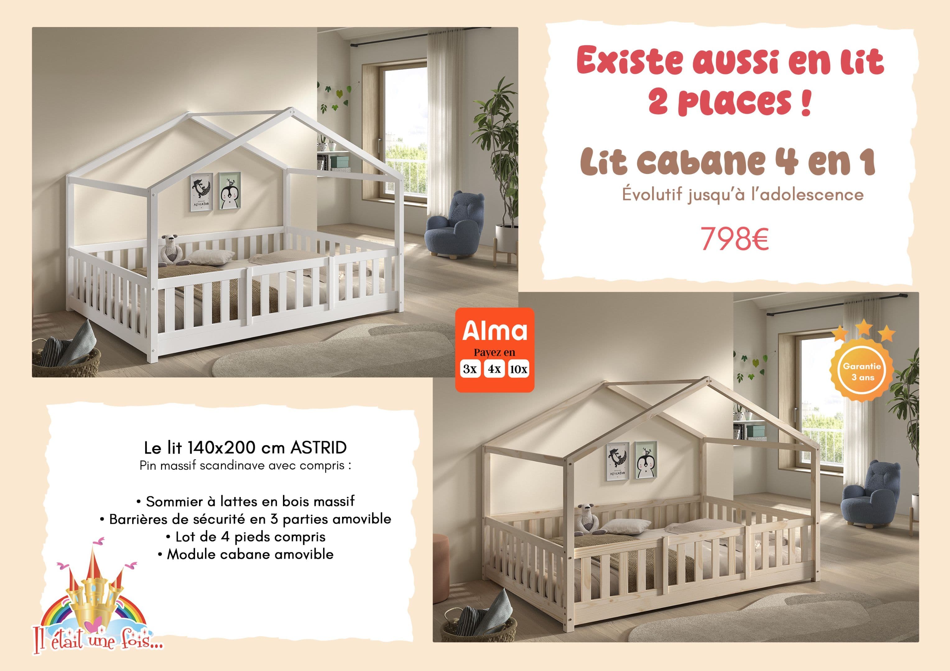 Lit cabane 4 en 1