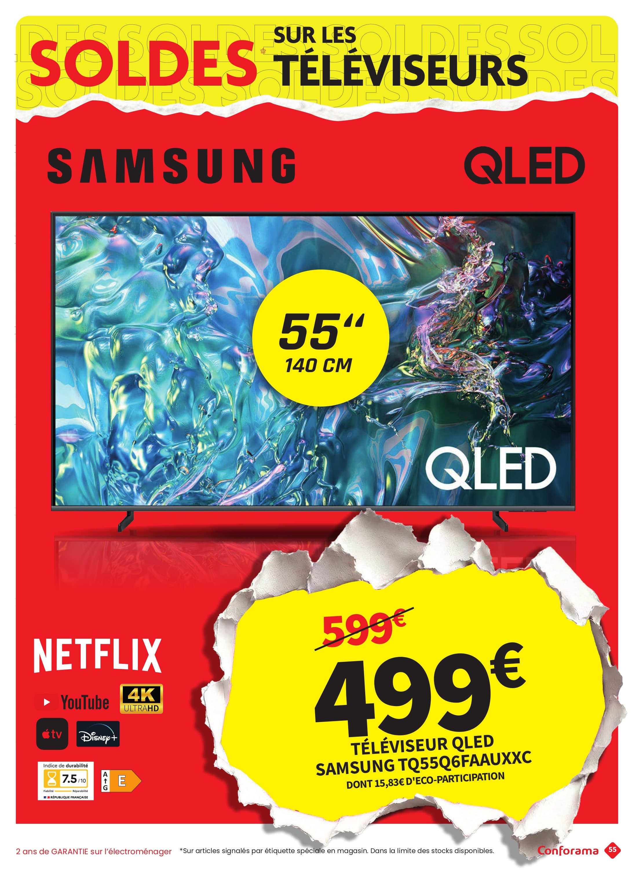 Téléviseur qled samsung tq55q6fauxxc