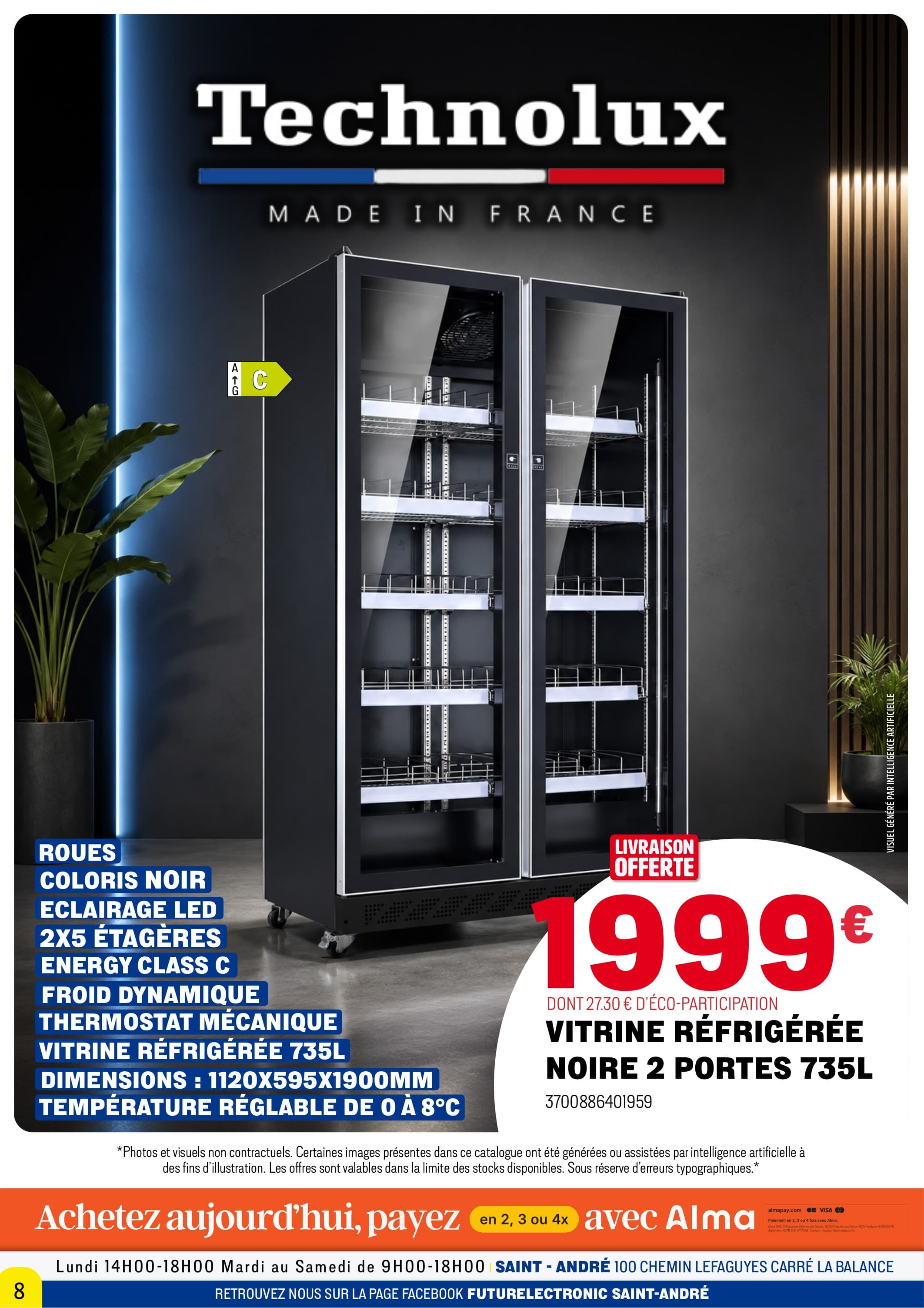 Vitrine réfrigérée noire 2 portes 735l