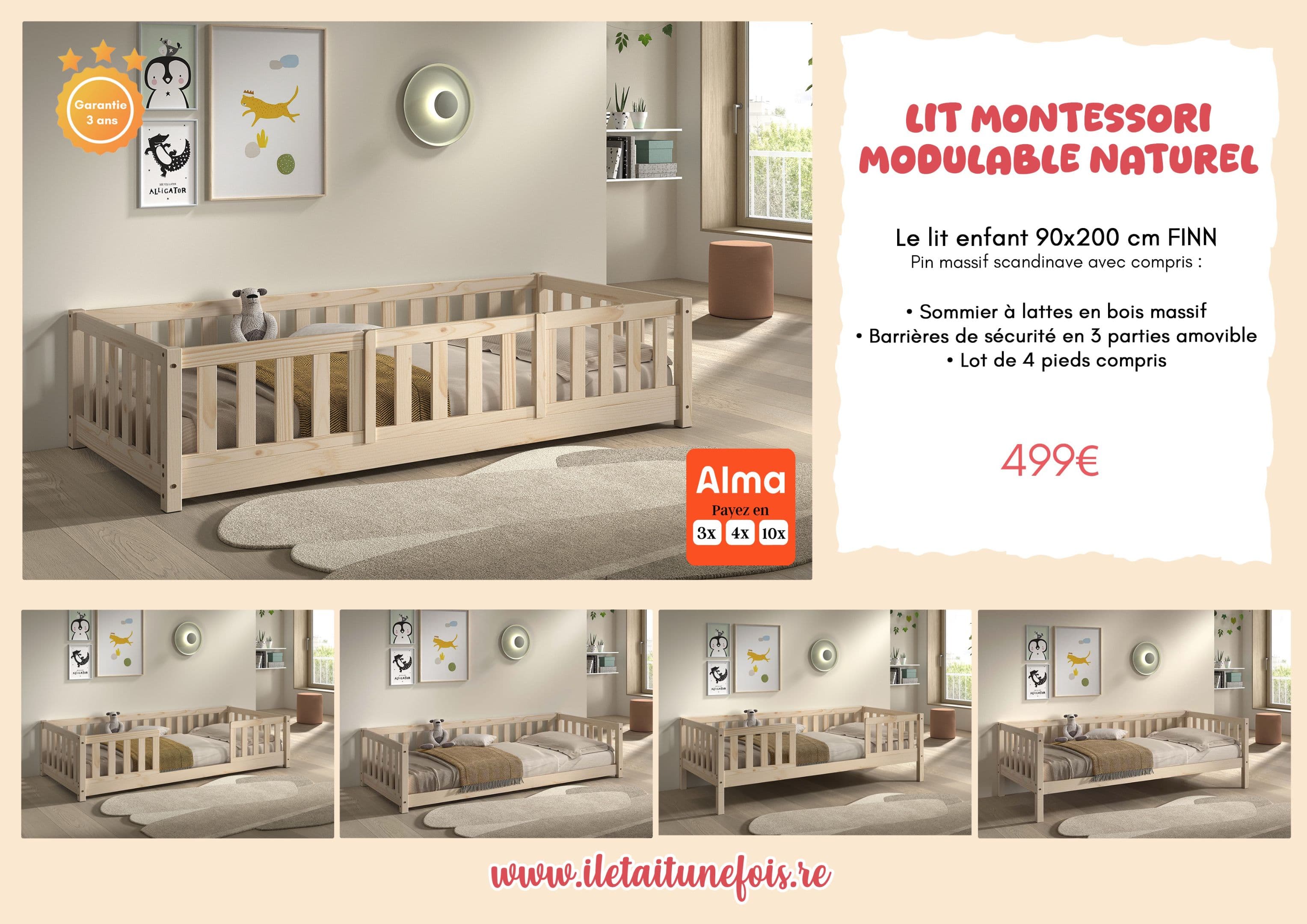 Lit Montessori Modulable Naturel