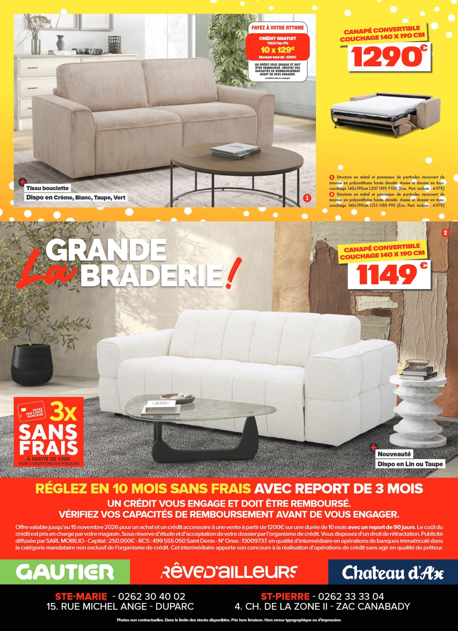 Canapé convertible couchage 140 x 190 cm