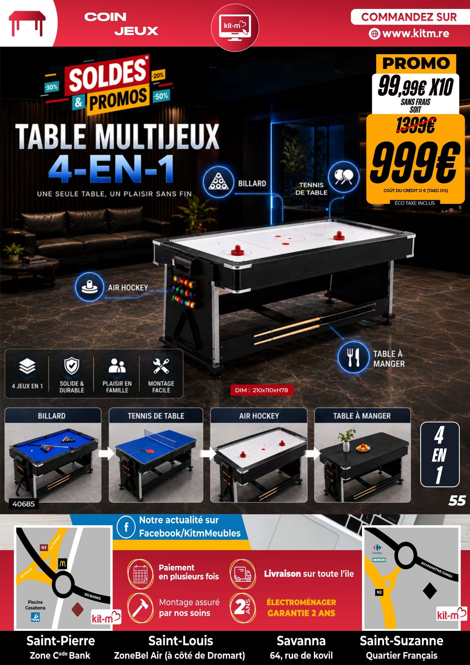 Table multijeux 4-en-1