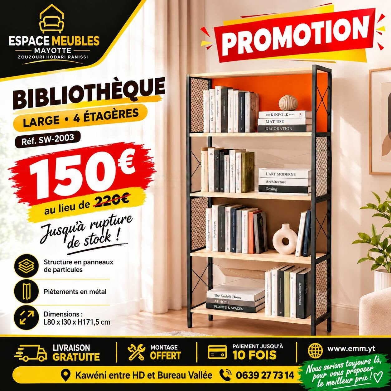Bibliothèque large - 4 étagères