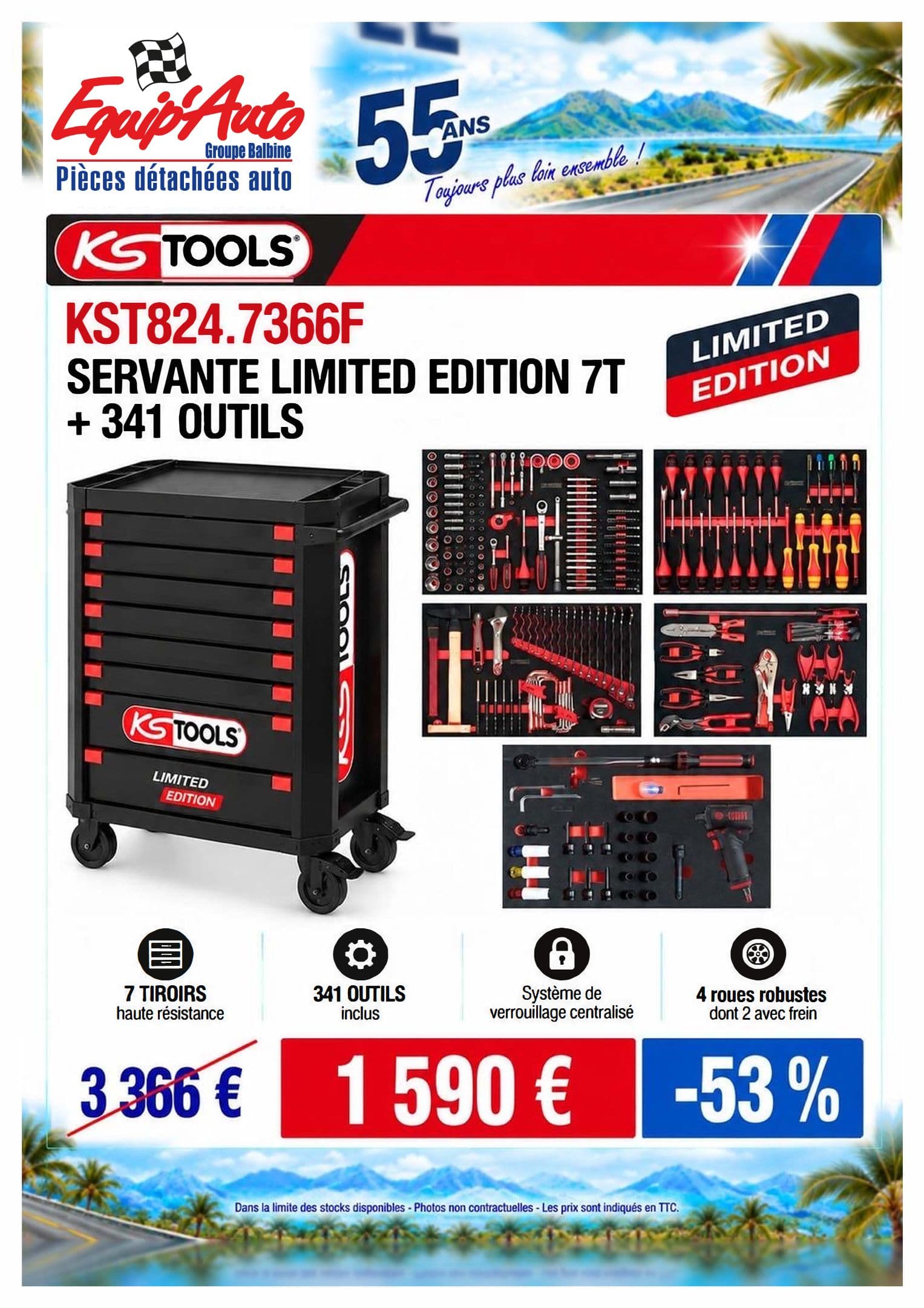 Kst824.7366f servante limited edition 7t + 341 outils