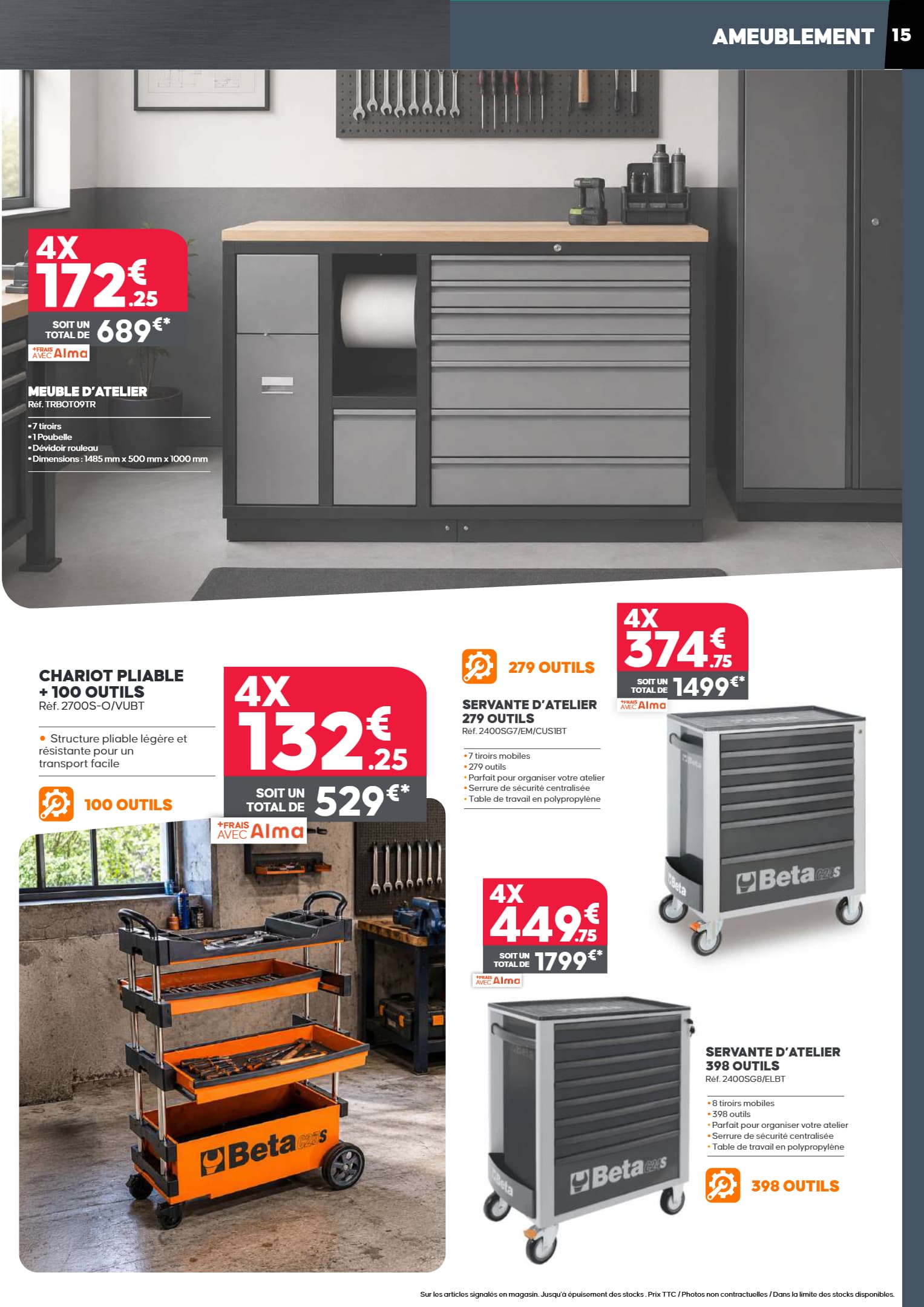 Servante d'atelier 398 outils