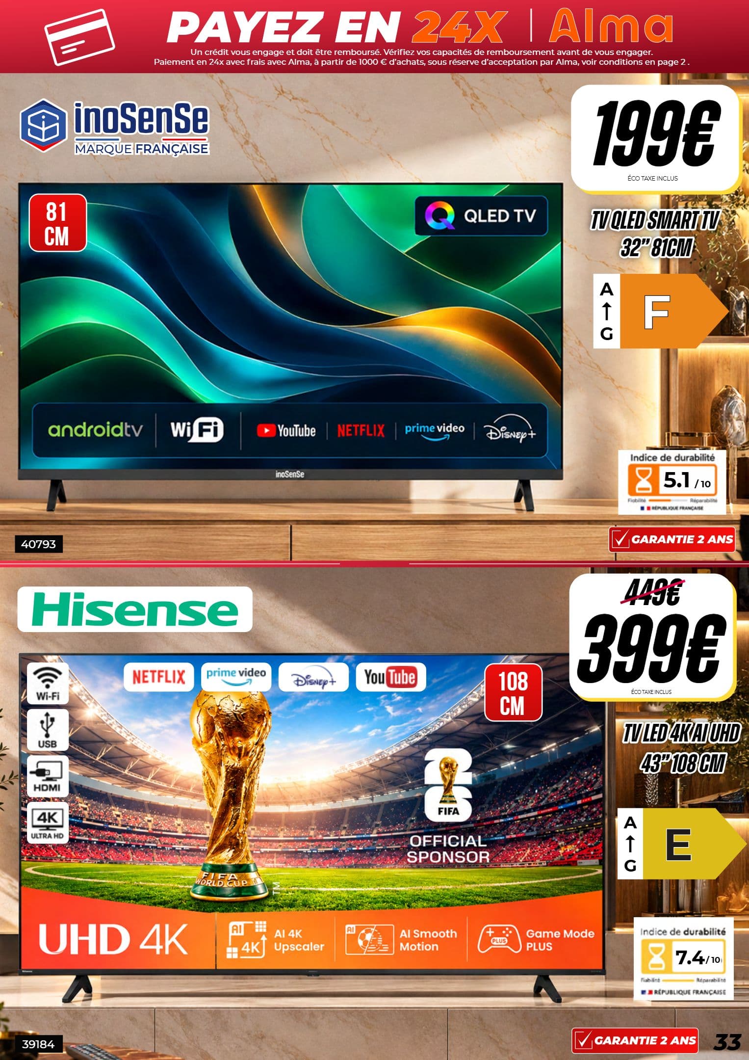 Hisense TV LED 4K AI UHD 43" 108cm