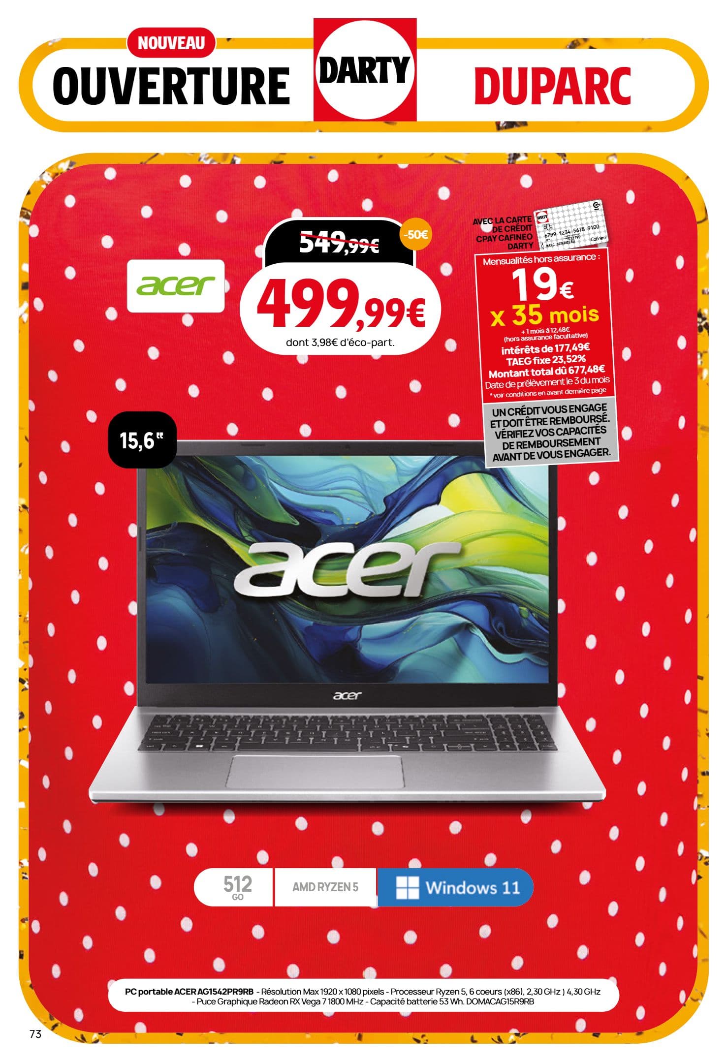 Pc portable acer a51542pr9rb