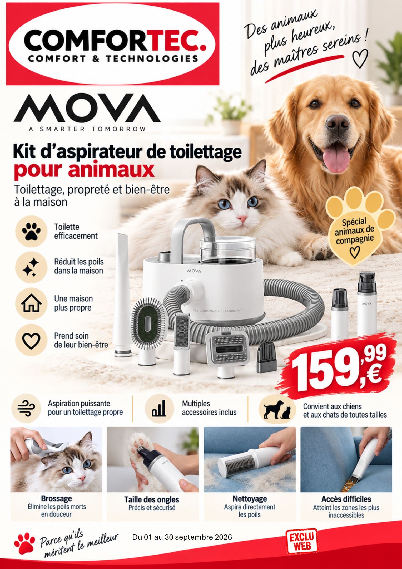 Kit d'aspirateur de toilettage pour animaux