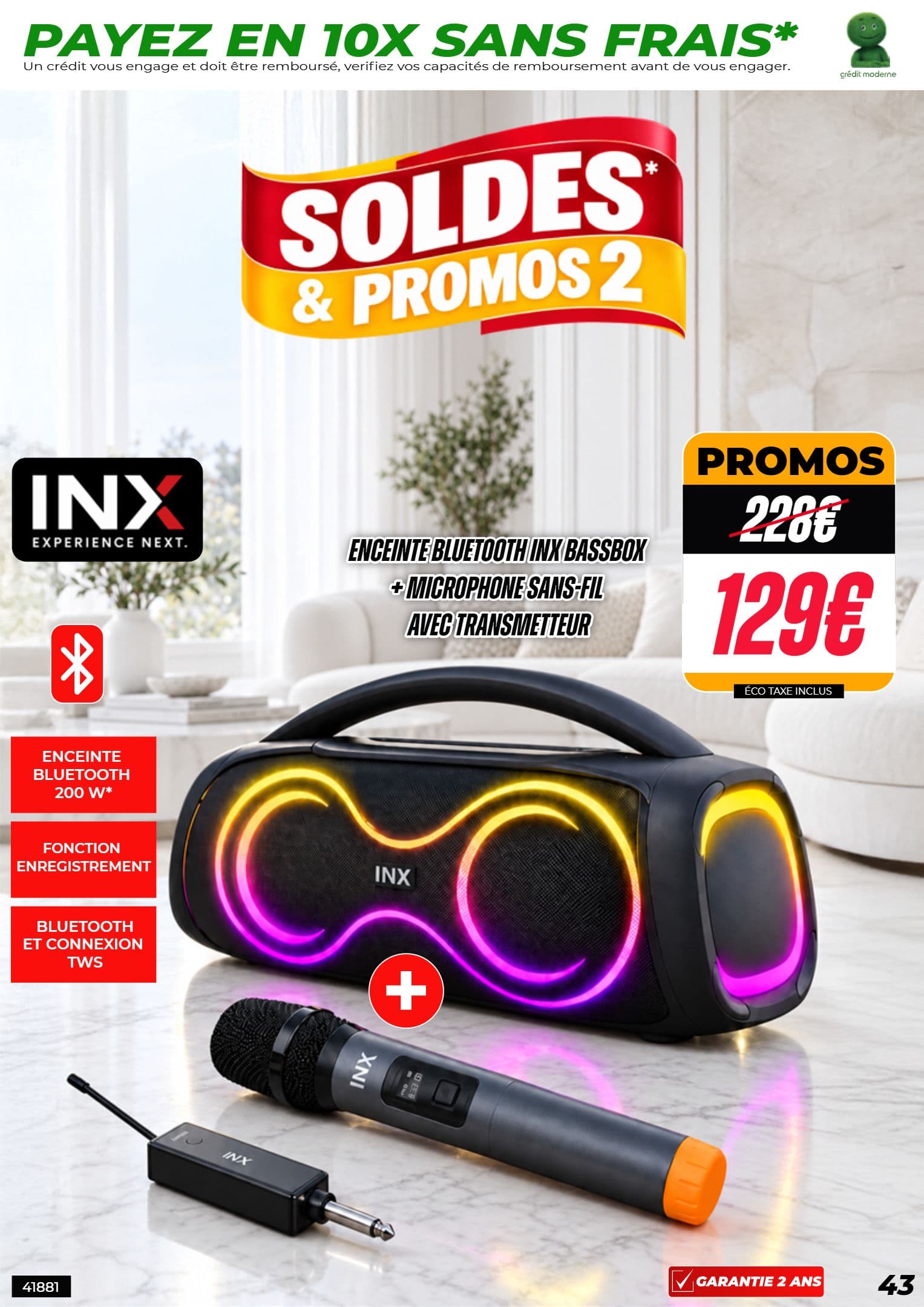Enceinte bluetooth inx bassbox + microphone sans-fil